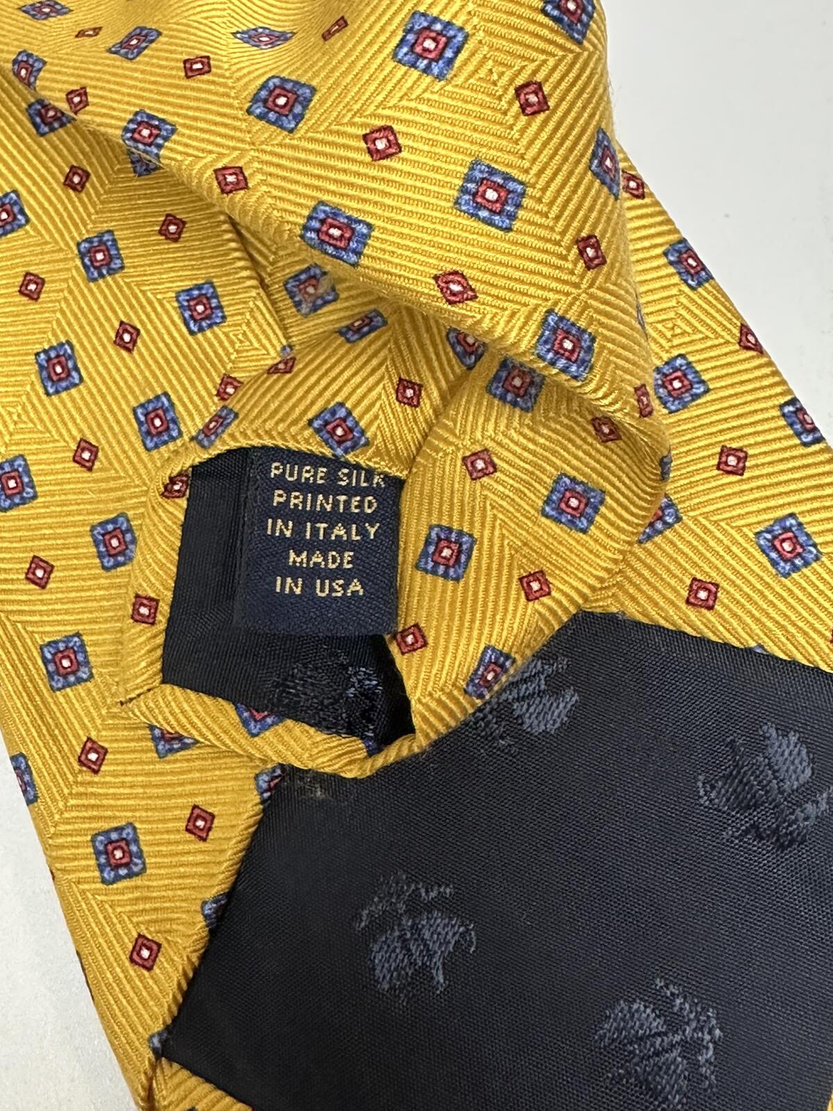 Brooks Brothers 100% Italian silk tie yellow/blue/red geometric classic preppy