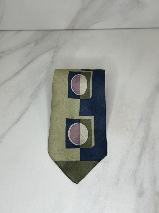 Vintage 90s Liberty of London 100% silk tie olive green/navy/mauve colorblock
