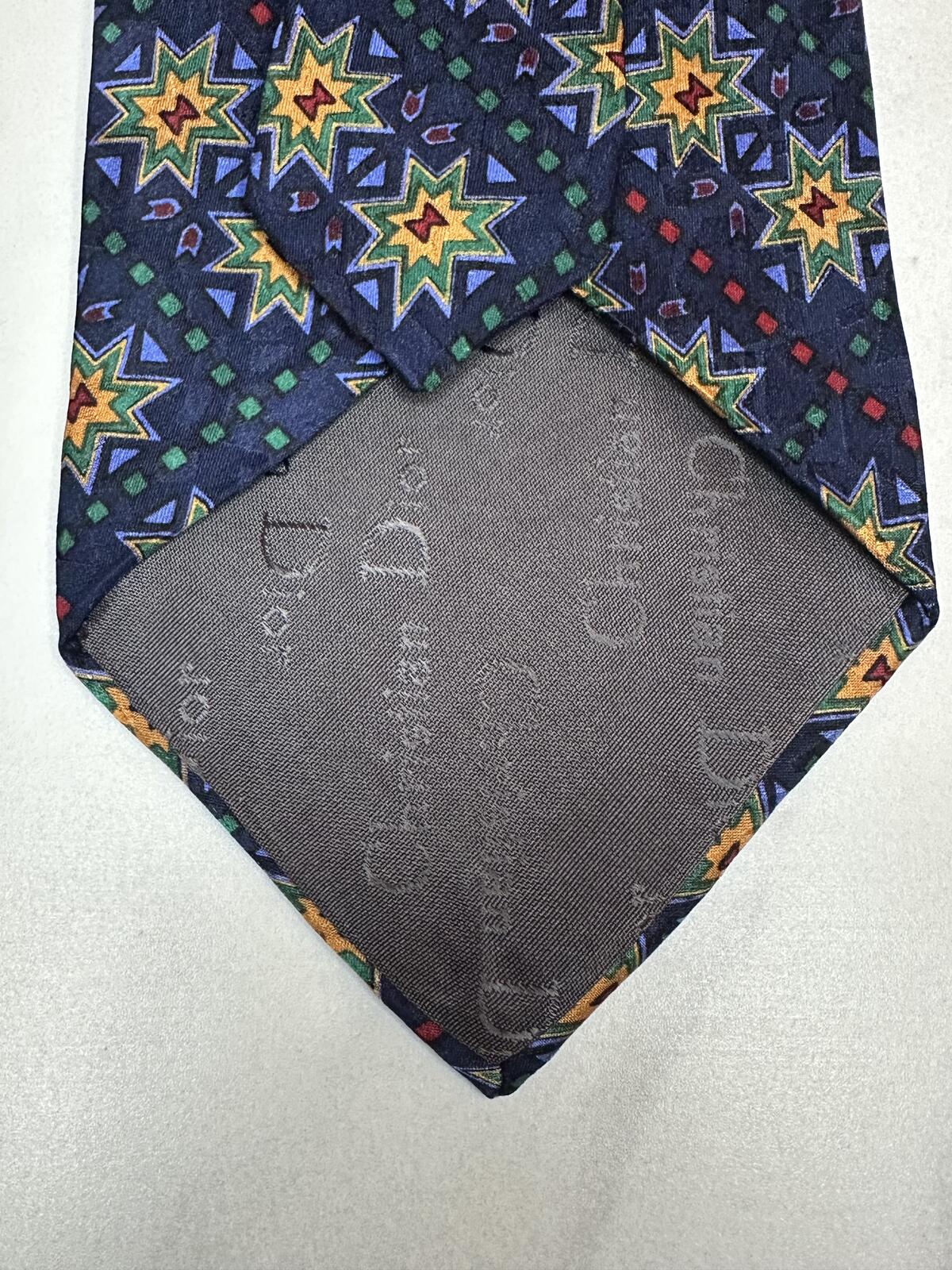 Vintage Christian Dior 100% silk tie blue star medallion geometric