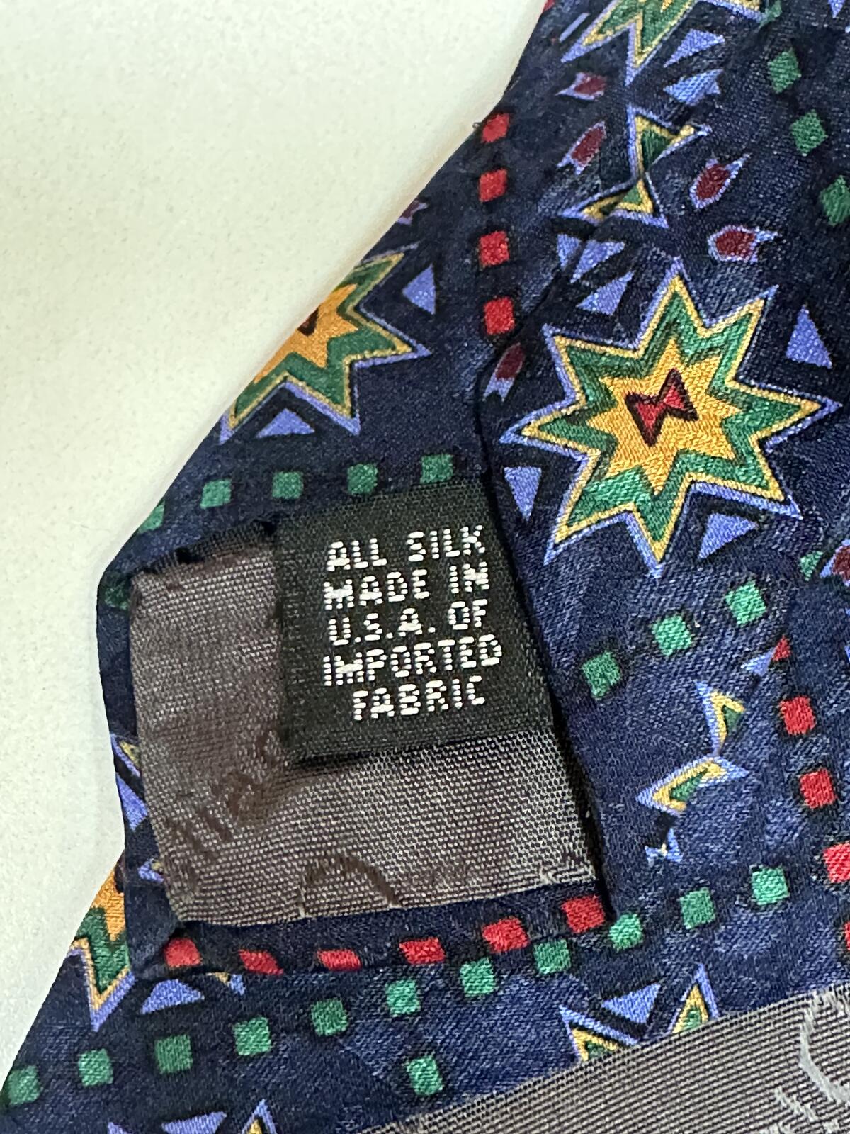 Vintage Christian Dior 100% silk tie blue star medallion geometric
