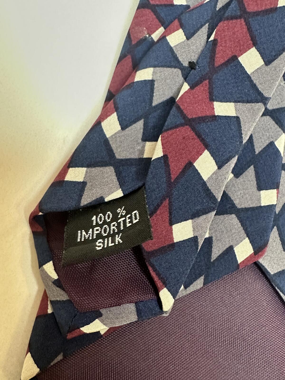 Vintage Ted Lapidus 100% silk tie navy/burgundy/grey/cream geometric made in USA