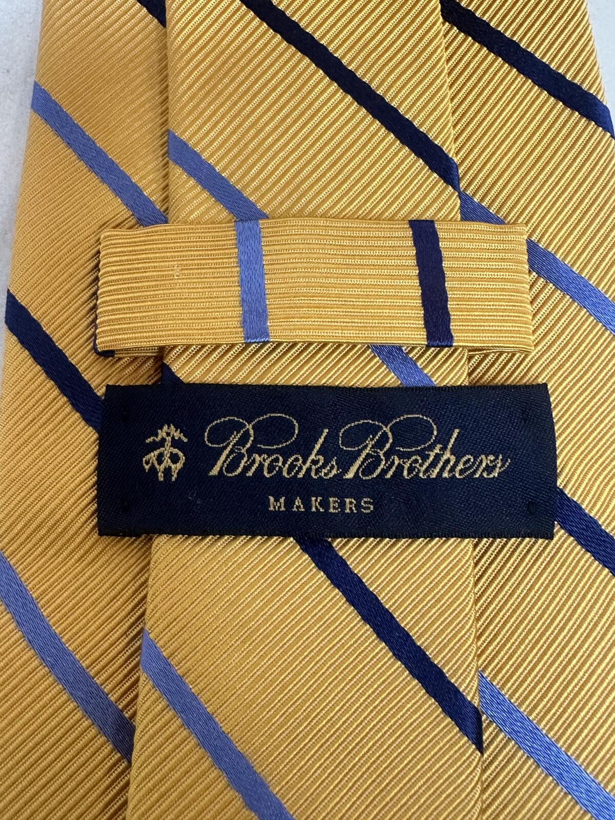 Brooks Brothers Makers silk/cotton tie gold repp diagonal stripe classic preppy