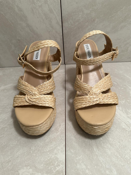 Steve Madden 'Carisma' raffia platform open toe block heel sandals Size 9.5