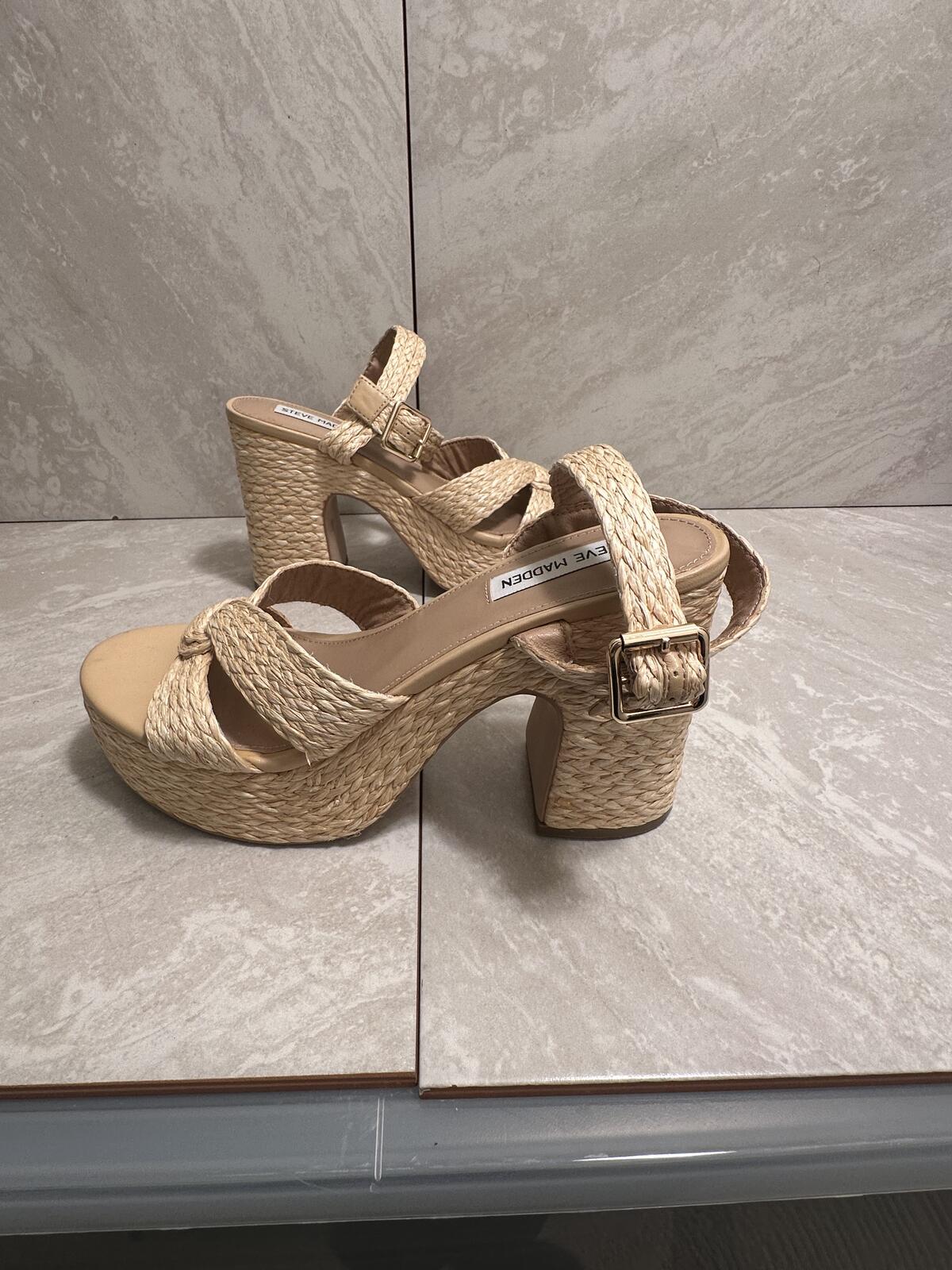 Steve Madden 'Carisma' raffia platform open toe block heel sandals Size 9.5