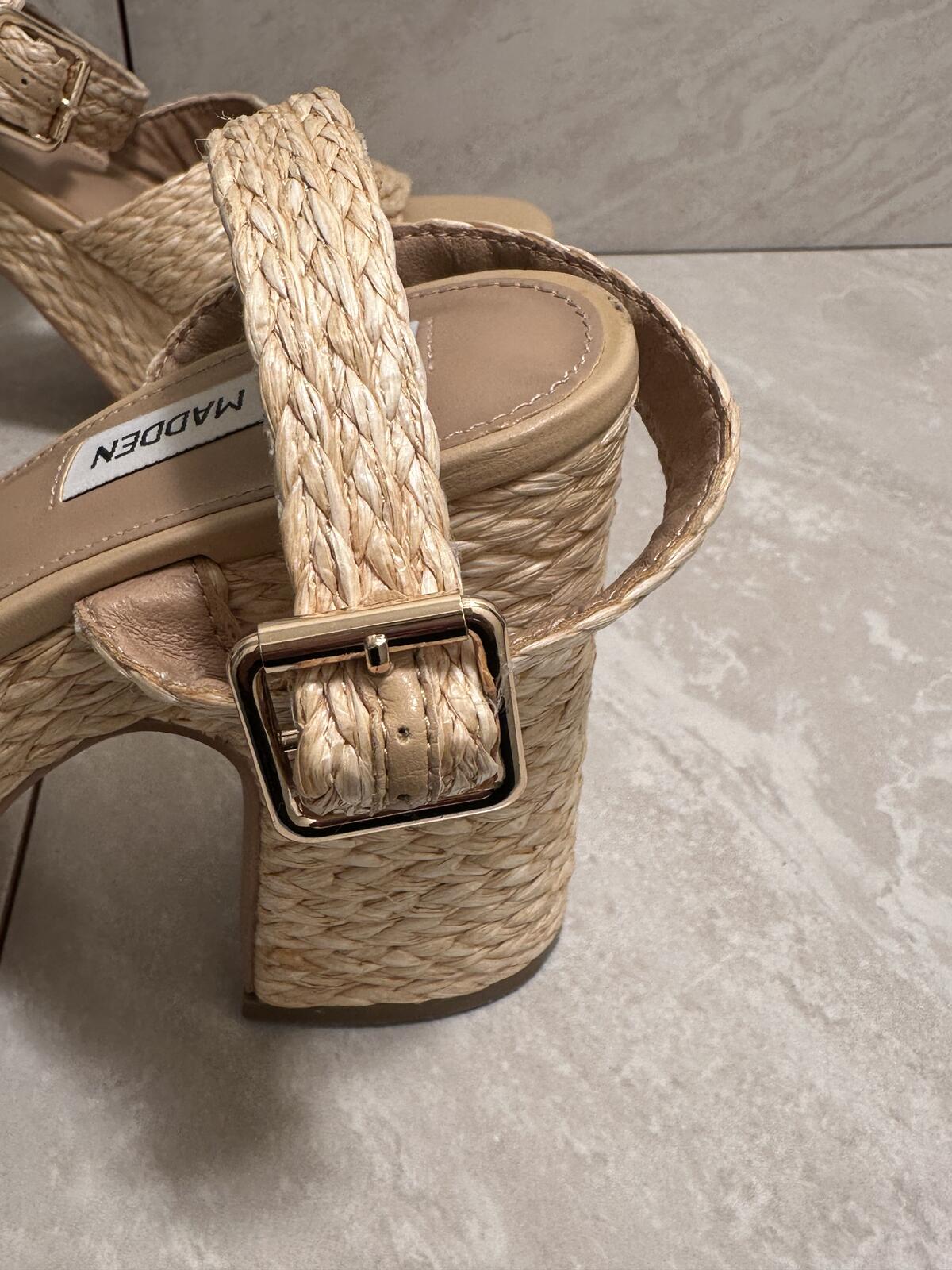 Steve Madden 'Carisma' raffia platform open toe block heel sandals Size 9.5
