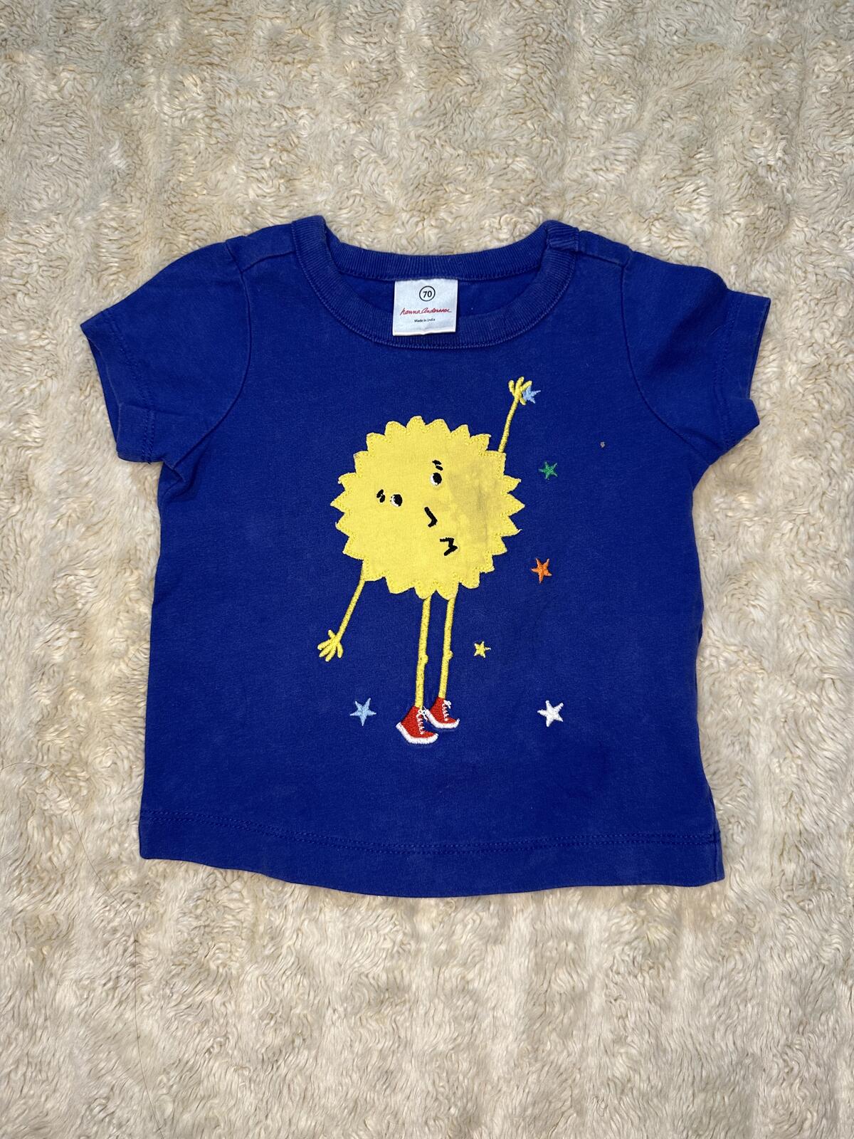 Hanna Andersson Sun and Stars graphic cotton t-shirt Size 12-18M blue whimsical
