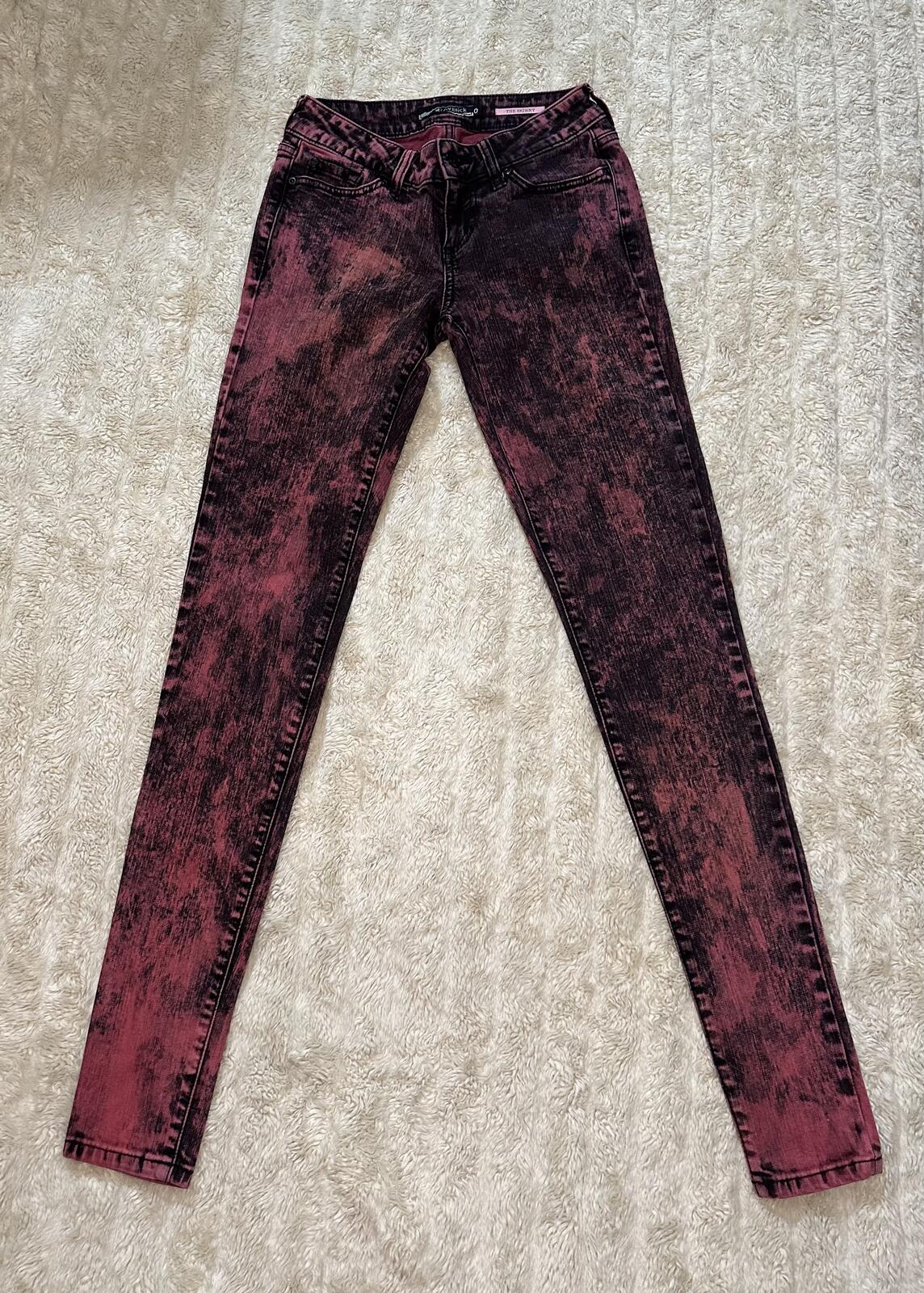 Lovesick The Skinny denim jeans Size 0 pink/black acid wash punk grunge emo