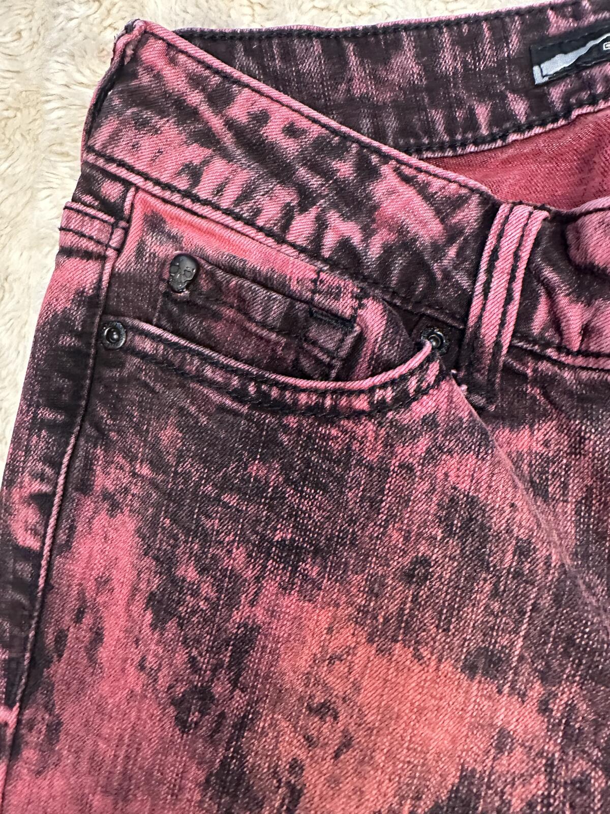 Lovesick The Skinny denim jeans Size 0 pink/black acid wash punk grunge emo