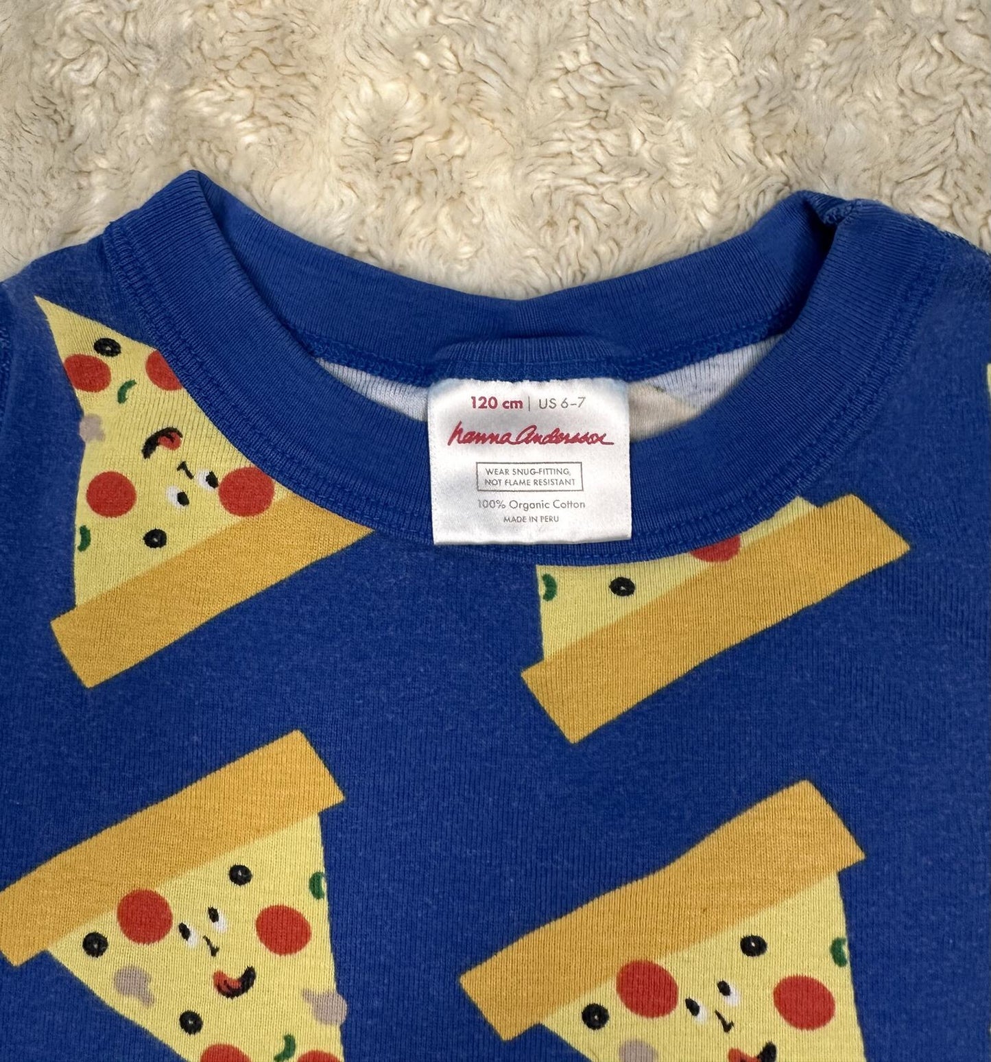 Hanna Andersson pizza print pajama top Size 6-7 organic cotton blue retro kawaii