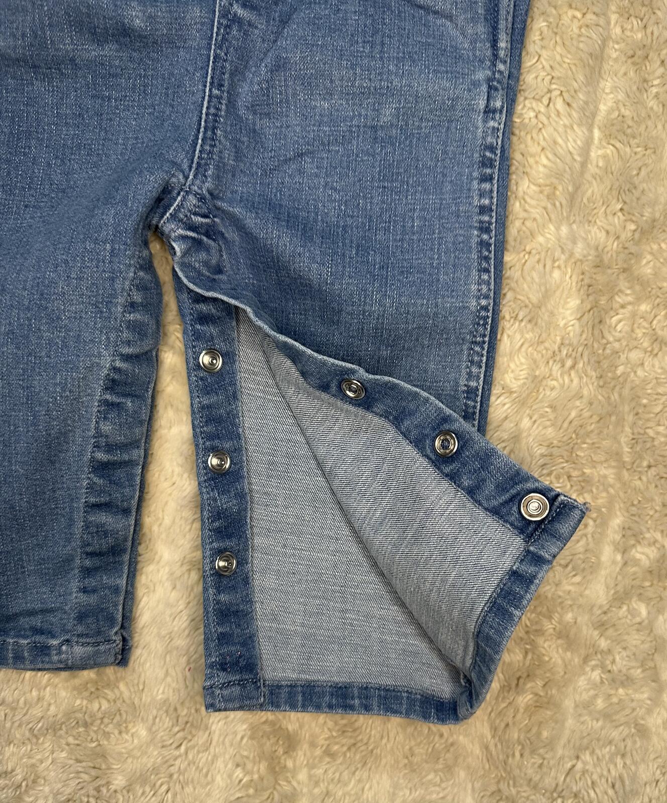 Hatley Baby Girls' denim bib overalls Size 12-18M medium wash rainbow belt trim