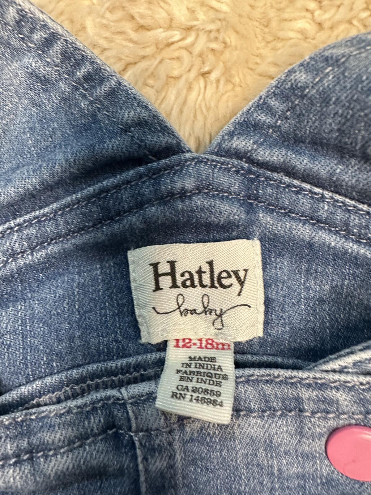 Hatley Baby Girls' denim bib overalls Size 12-18M medium wash rainbow belt trim