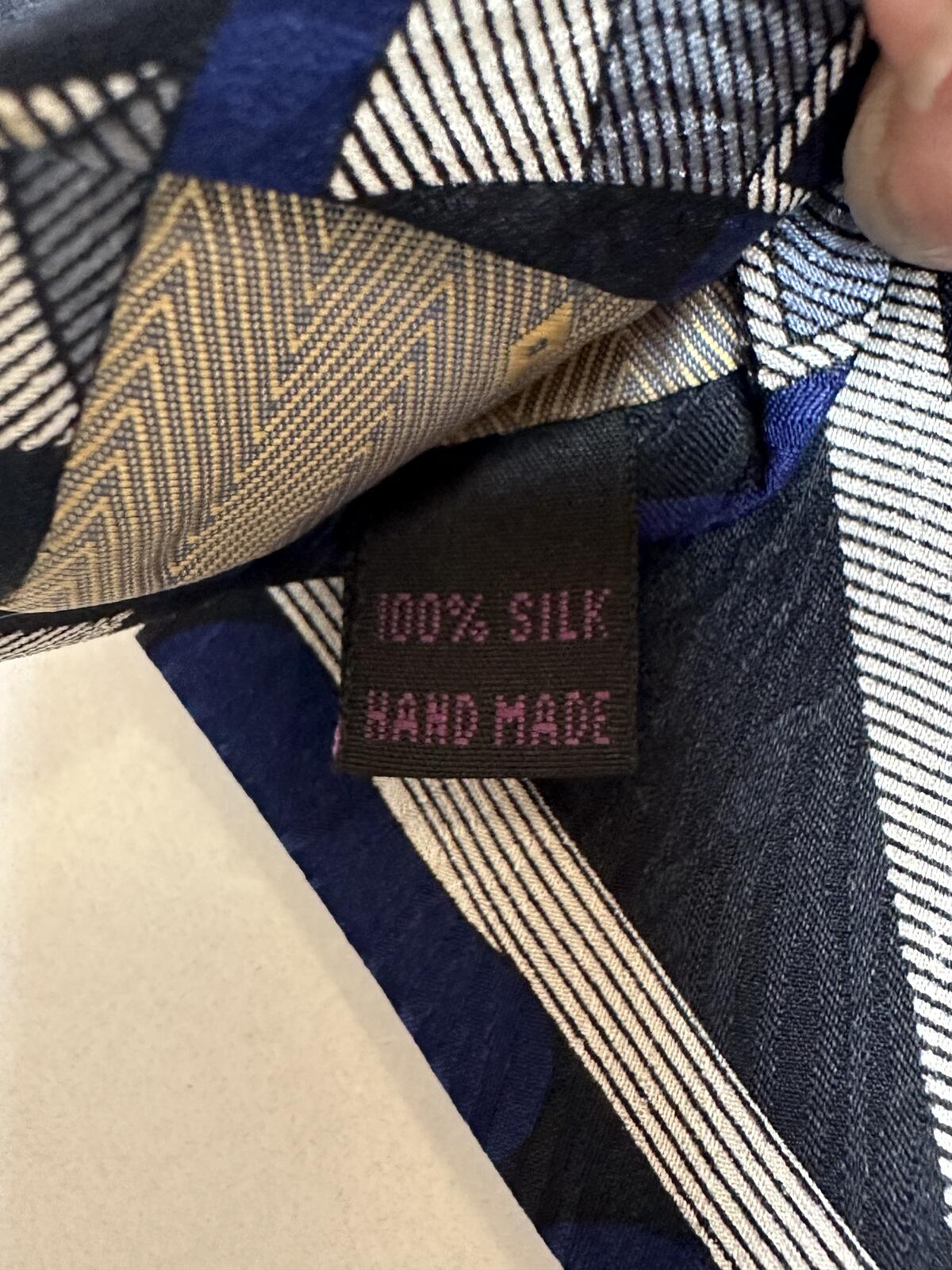 Vintage Pierre Balmain 100% silk tie navy/black/blue/ivory/grey geometric