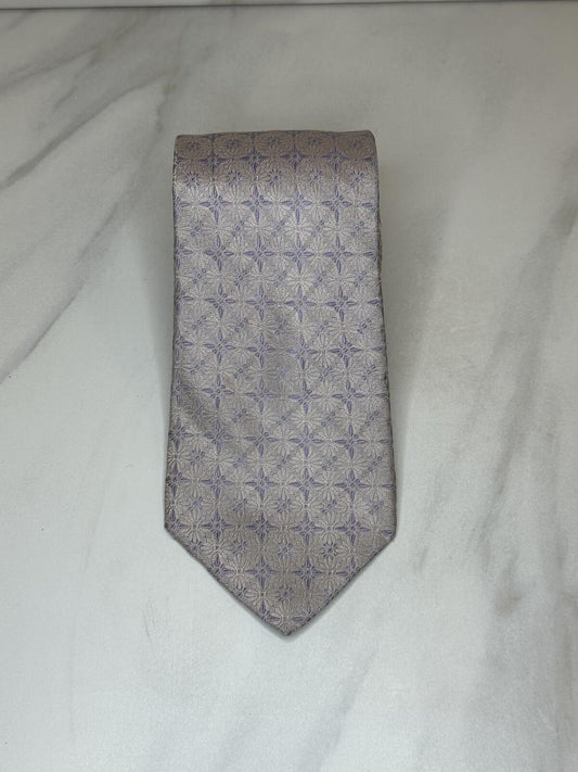 Nicole Miller 100% silk tie lavender geometric medallion classic quiet luxury