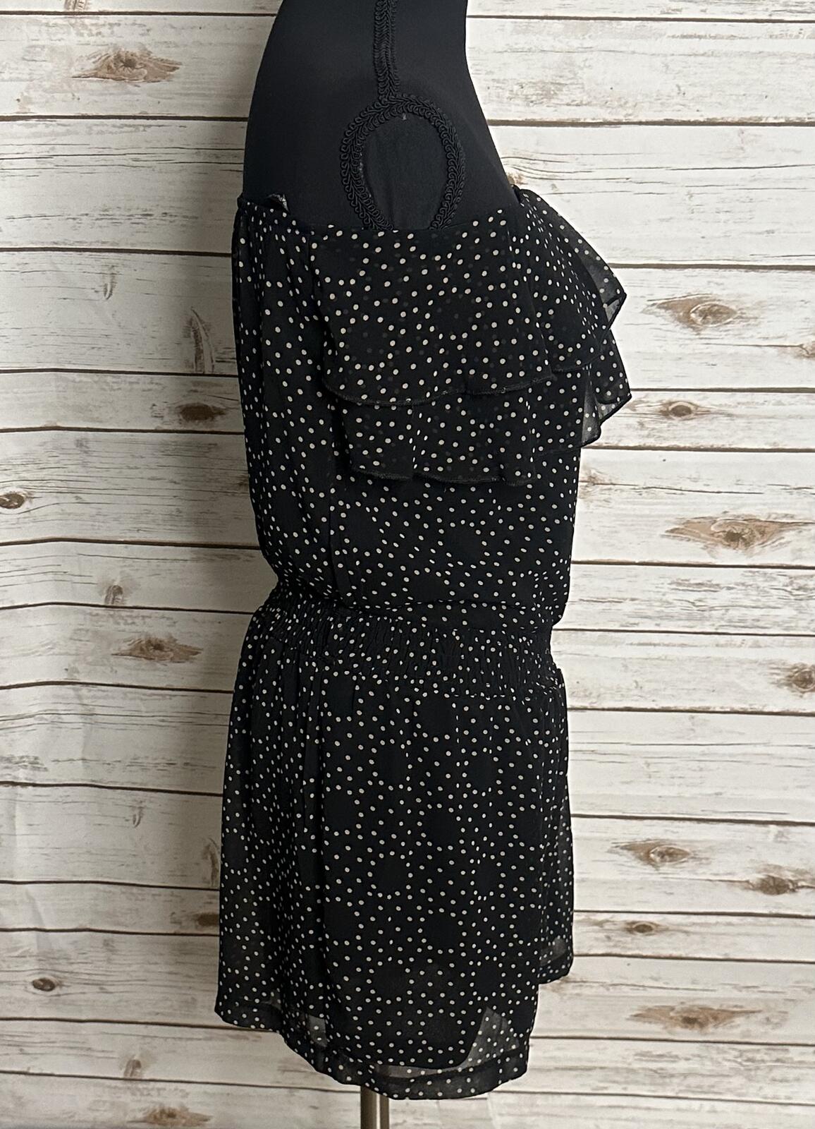 Black Ivory polka-dot strapless romper Medium layered ruffle chiffon coquette