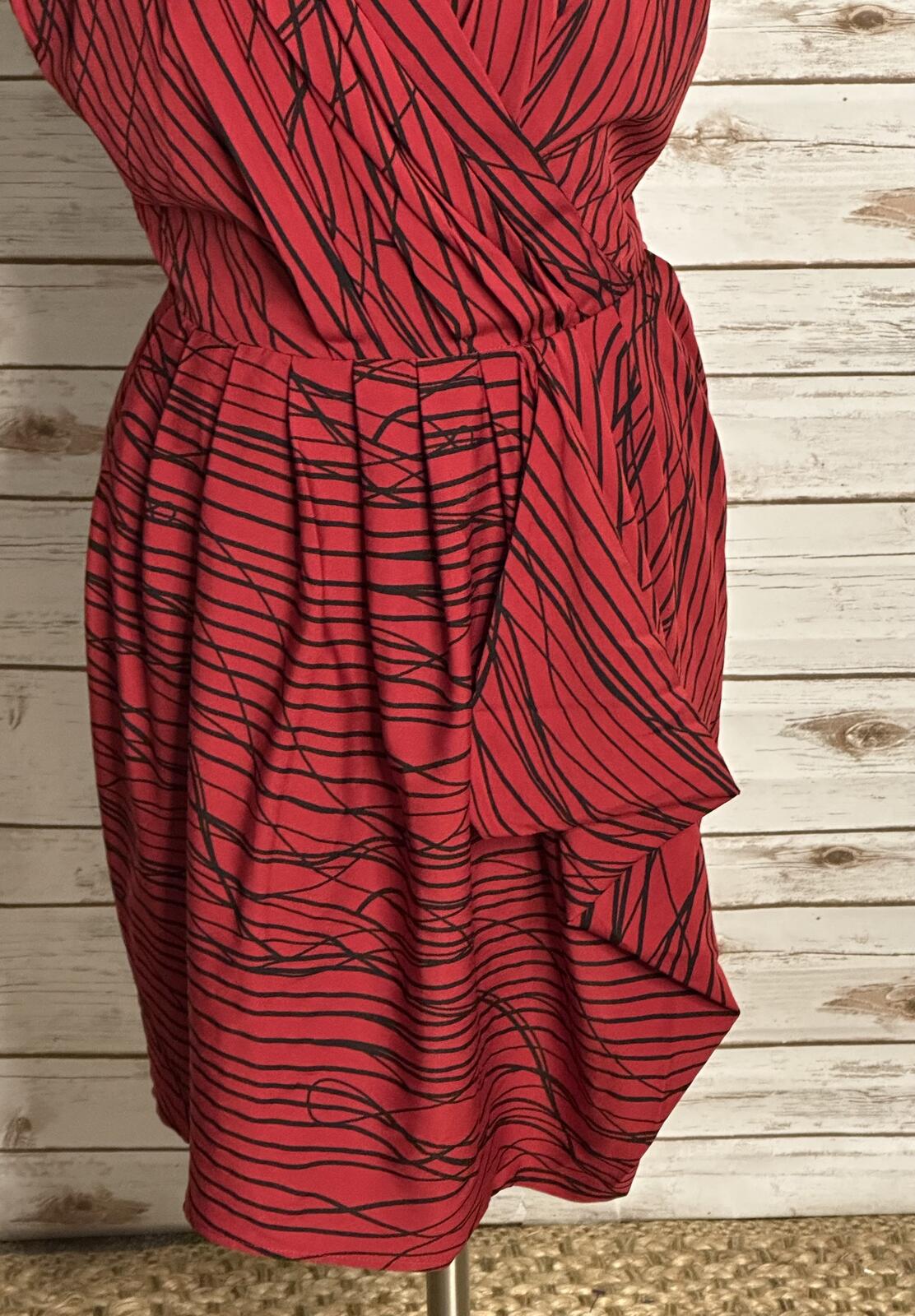W118 by Walter Baker wrap-style cocktail dress Small red black abstract striped