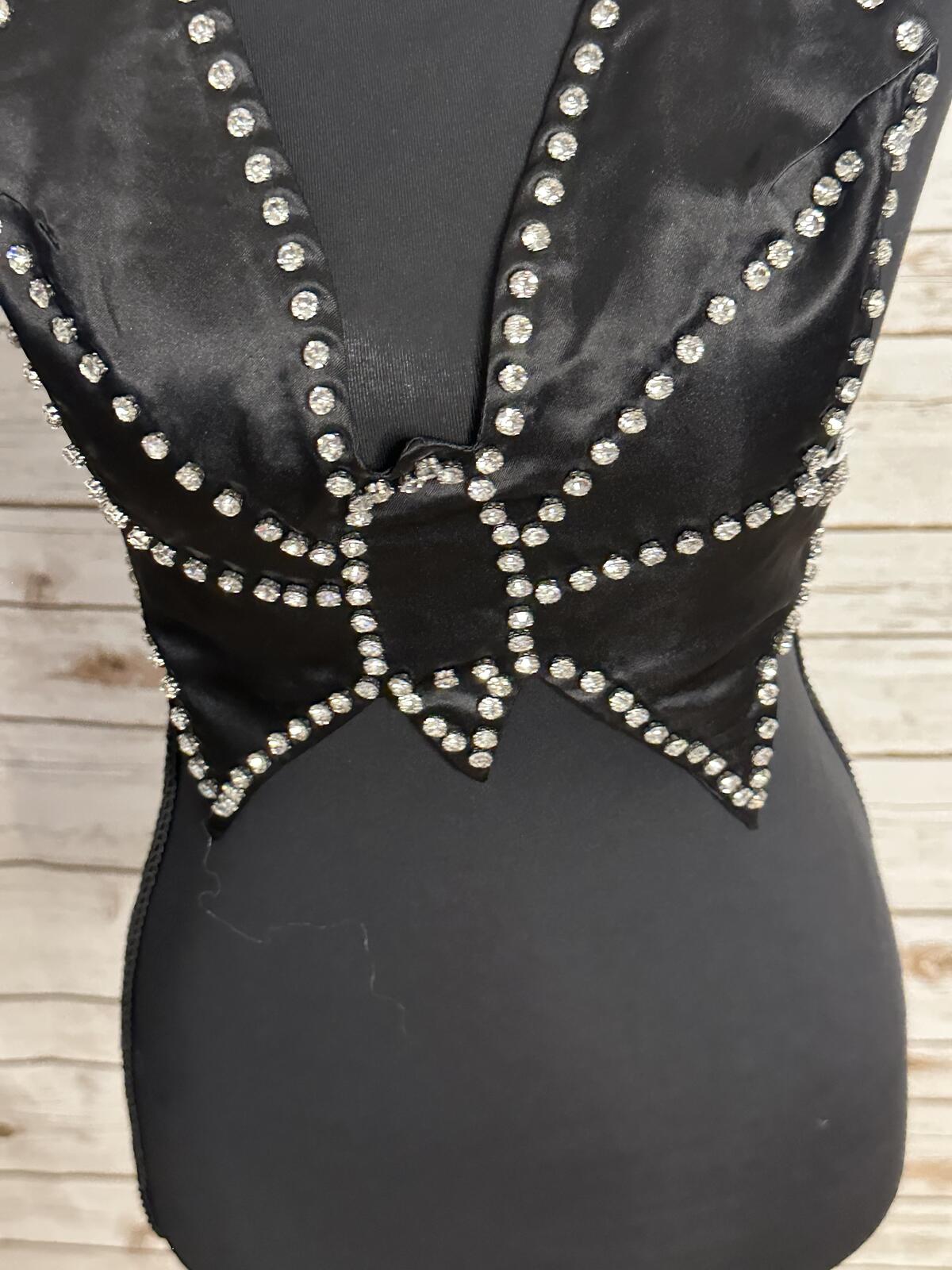 Y2K rhinestone halter top Medium satin black studded strappy back McBling disco