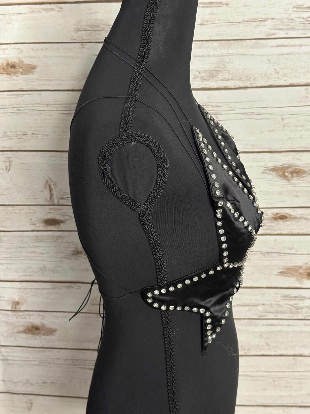 Y2K rhinestone halter top Medium satin black studded strappy back McBling disco