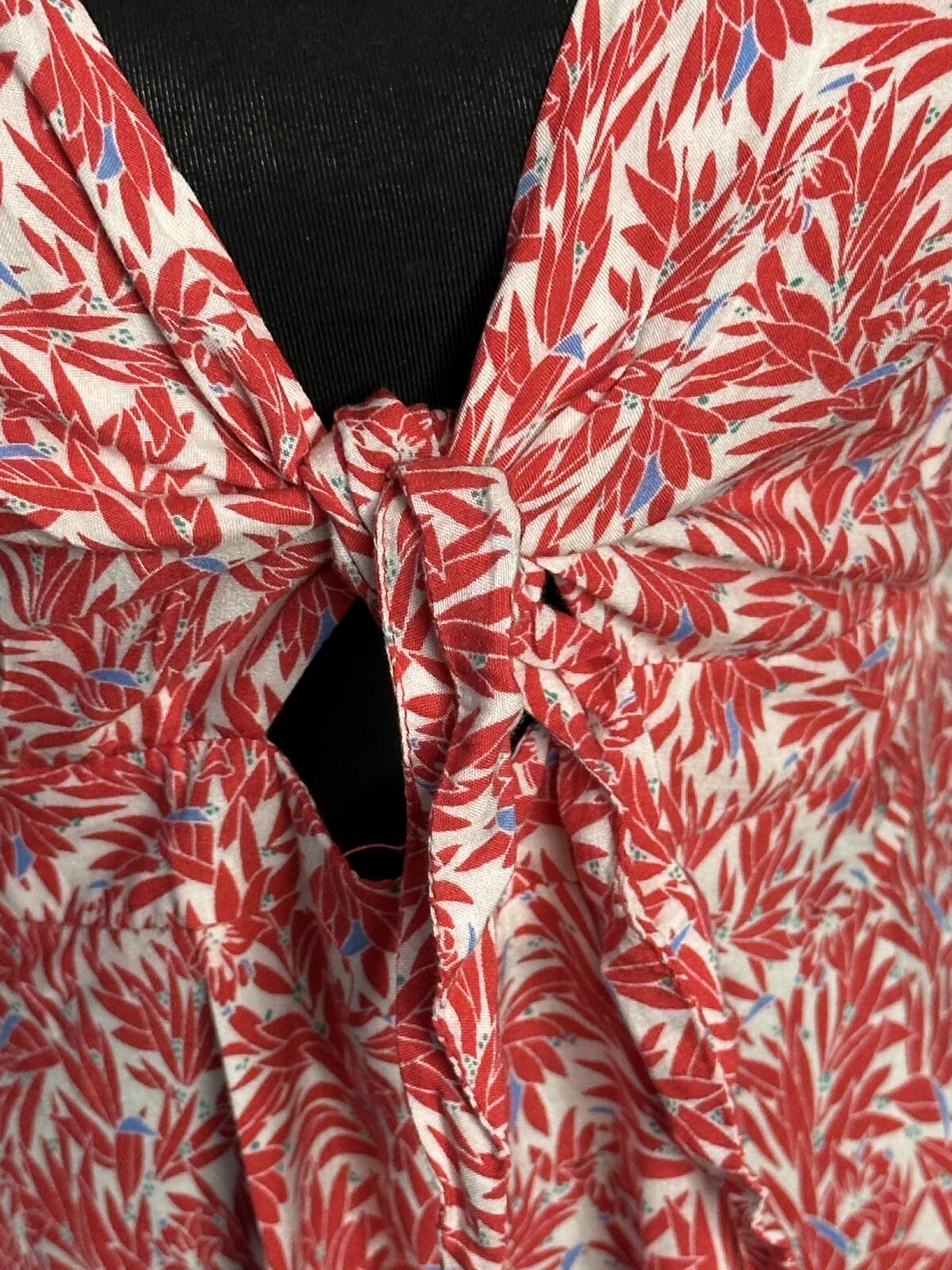 Lulus Dondi tie-front romper Small red white blue flutter sleeve peekaboo