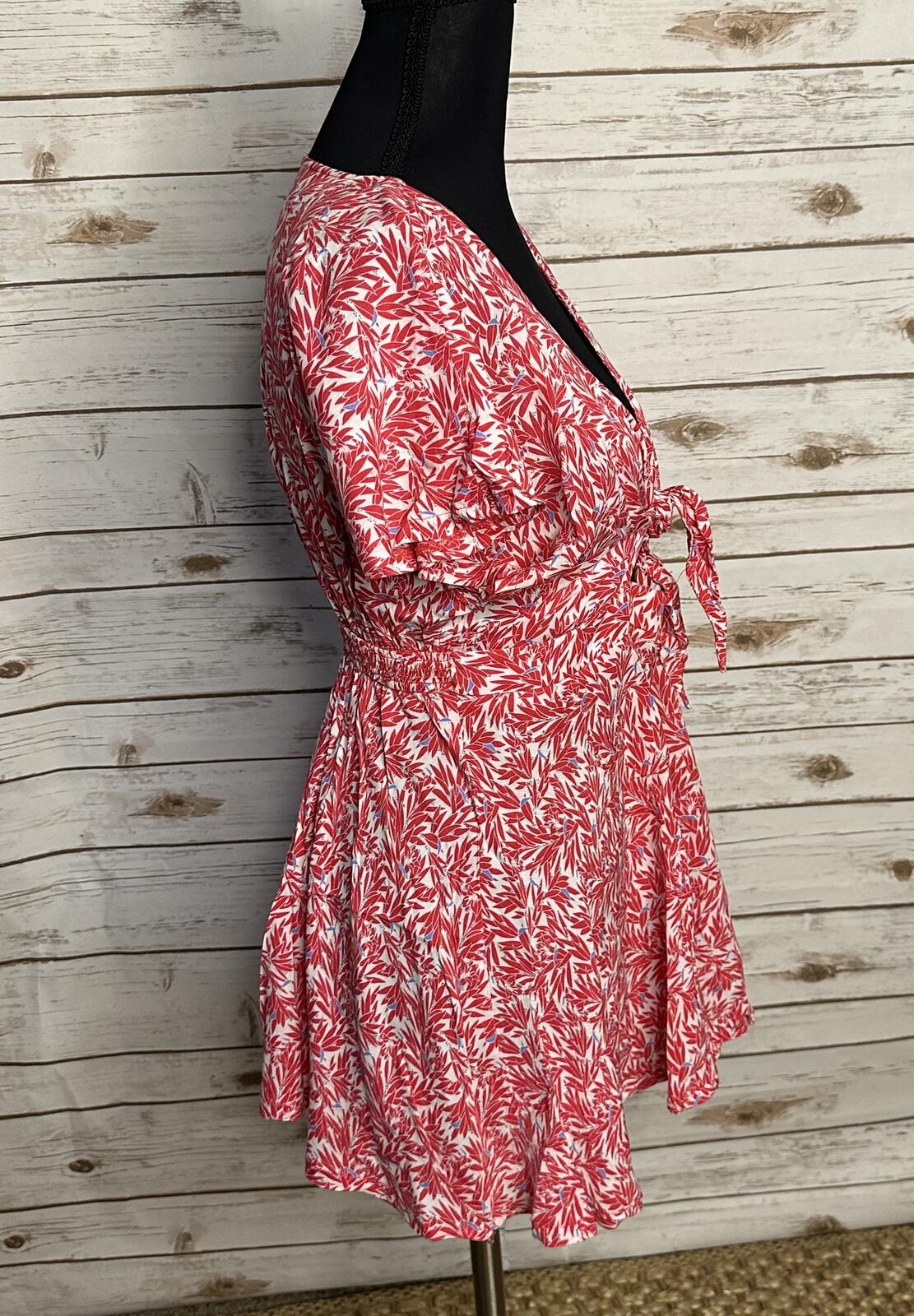 Lulus Dondi tie-front romper Small red white blue flutter sleeve peekaboo