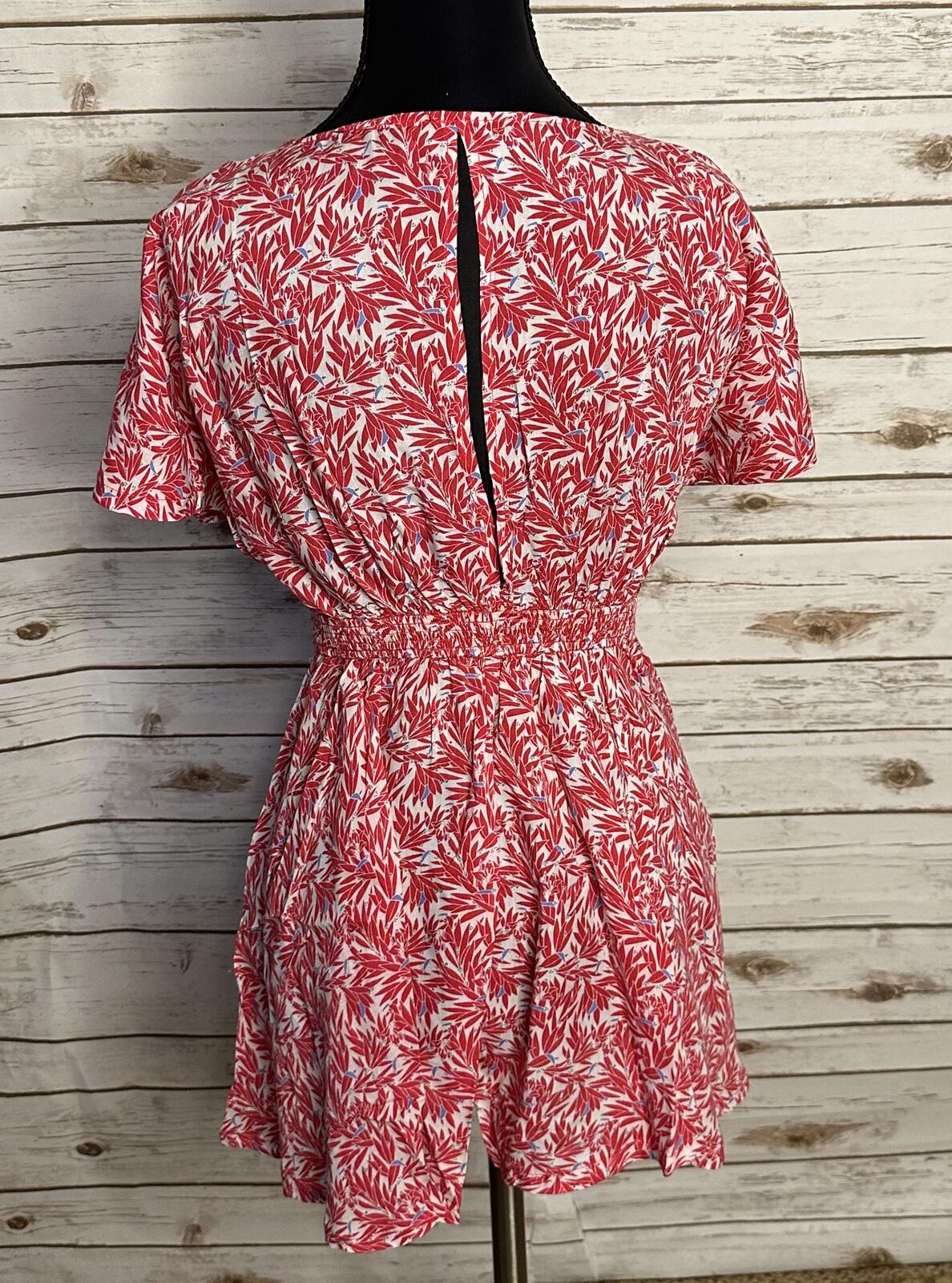 Lulus Dondi tie-front romper Small red white blue flutter sleeve peekaboo