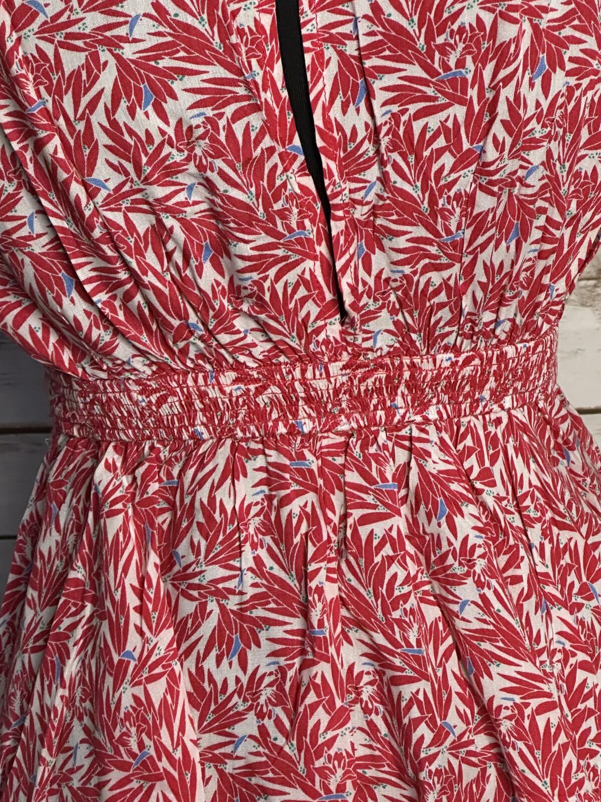 Lulus Dondi tie-front romper Small red white blue flutter sleeve peekaboo