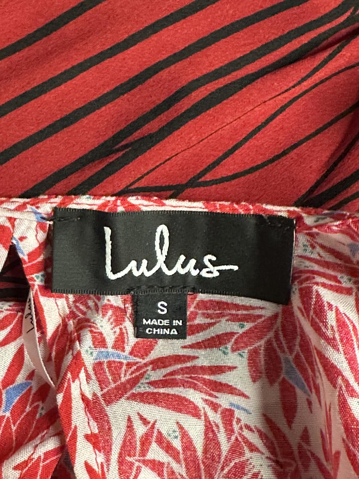 Lulus Dondi tie-front romper Small red white blue flutter sleeve peekaboo