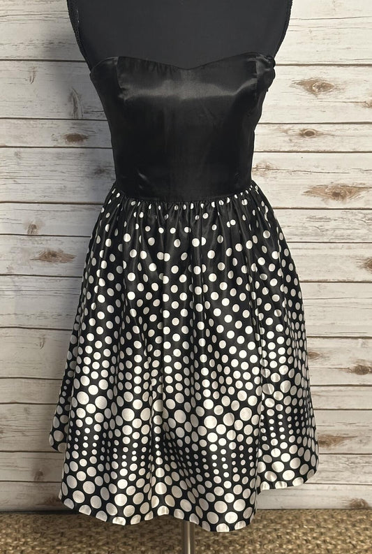 Aidan Mattox strapless cocktail dress Size 4 satin black white polka-dot retro