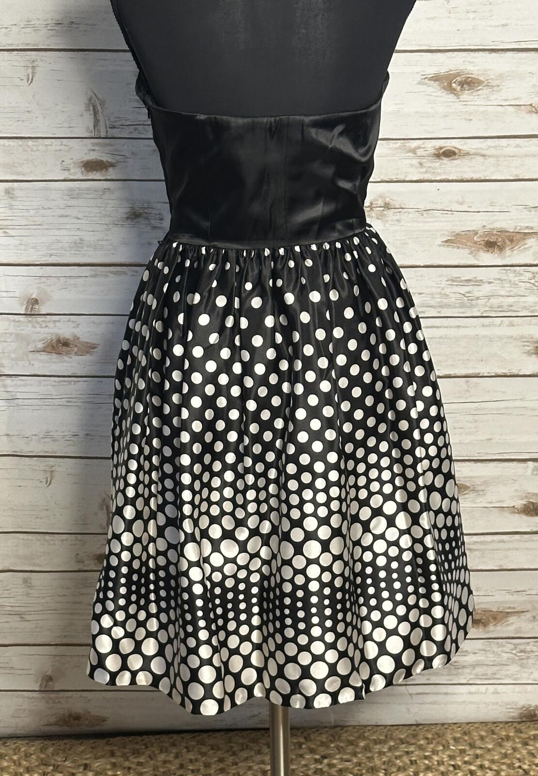 Aidan Mattox strapless cocktail dress Size 4 satin black white polka-dot retro