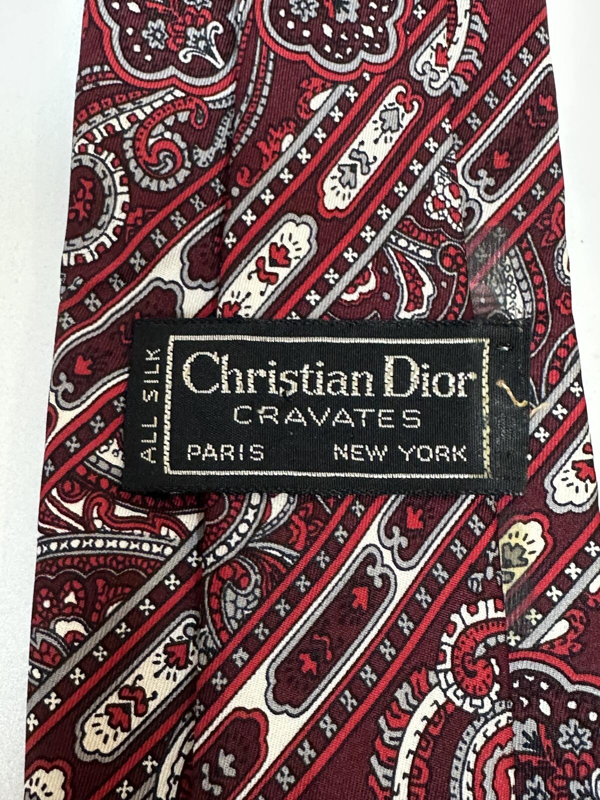 Vintage Christian Dior Cravates silk tie burgundy paisley designer luxury