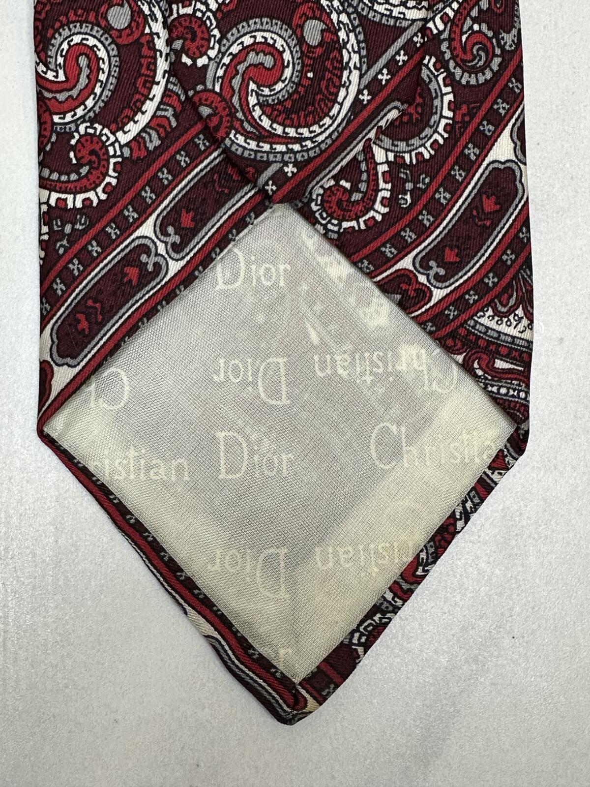 Vintage Christian Dior Cravates silk tie burgundy paisley designer luxury