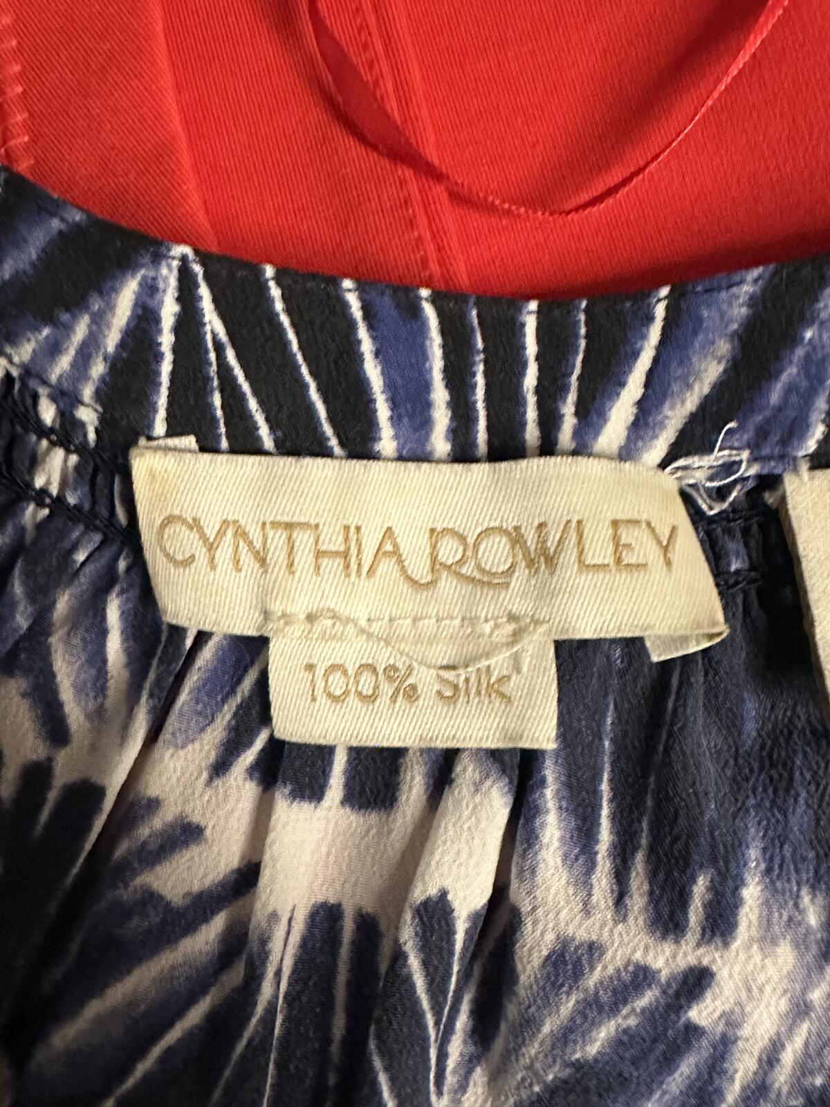 Cynthia Rowley 100% silk peasant blouse Size XS navy white tie-dye 3/4 sleeves