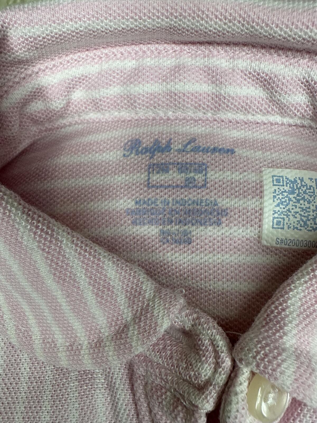 Ralph Lauren pink white striped button front puff sleeve dress bloomer set 12M