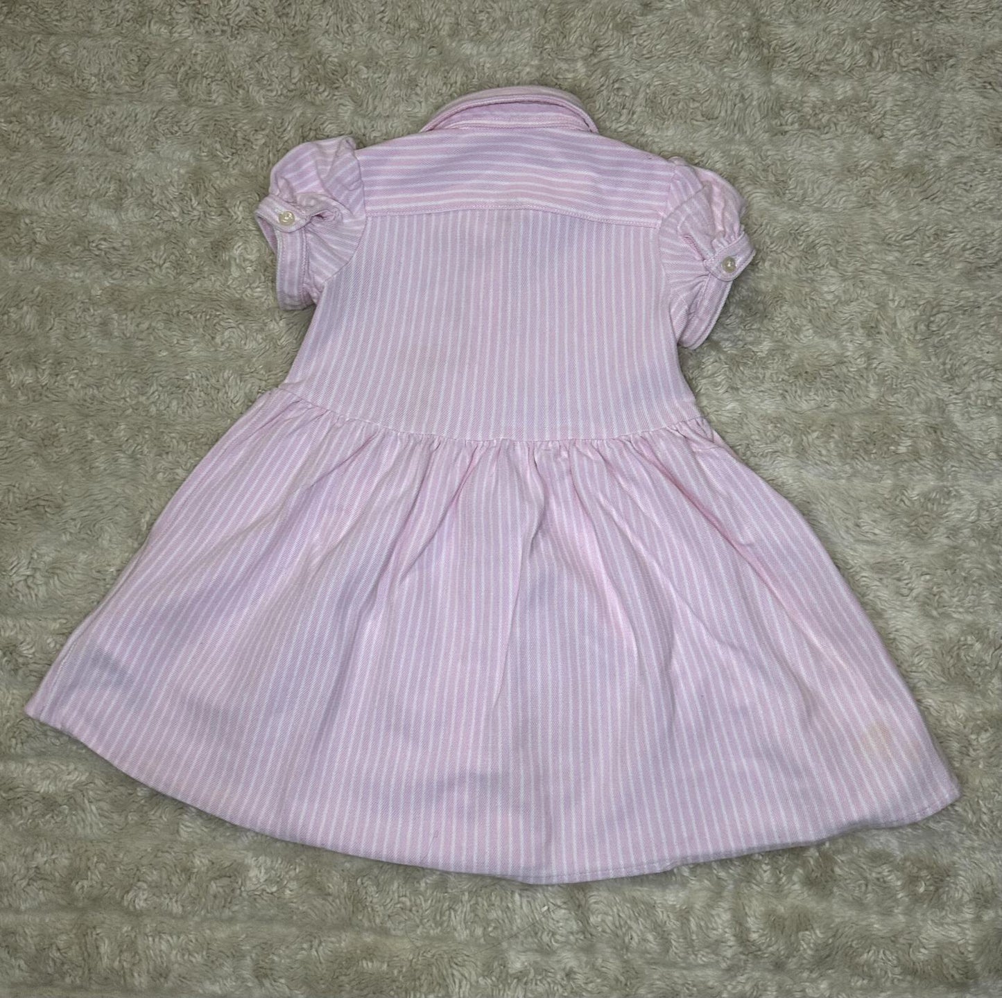 Ralph Lauren pink white striped button front puff sleeve dress bloomer set 12M