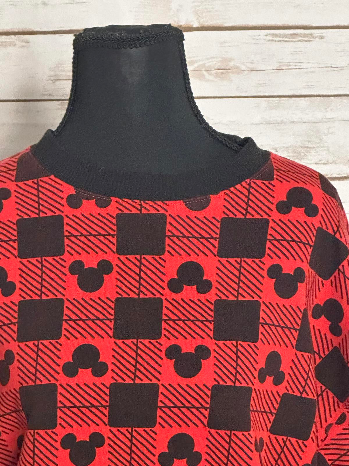 Disney Mickey Mouse casual athleisure red/black plaid sweatshirt Size XS