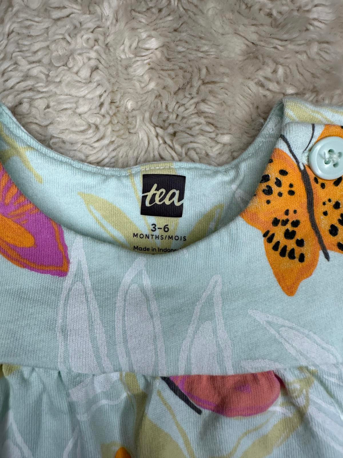 Tea Collection mint green butterfly flutter sleeve cotton short romper Size 3-6M