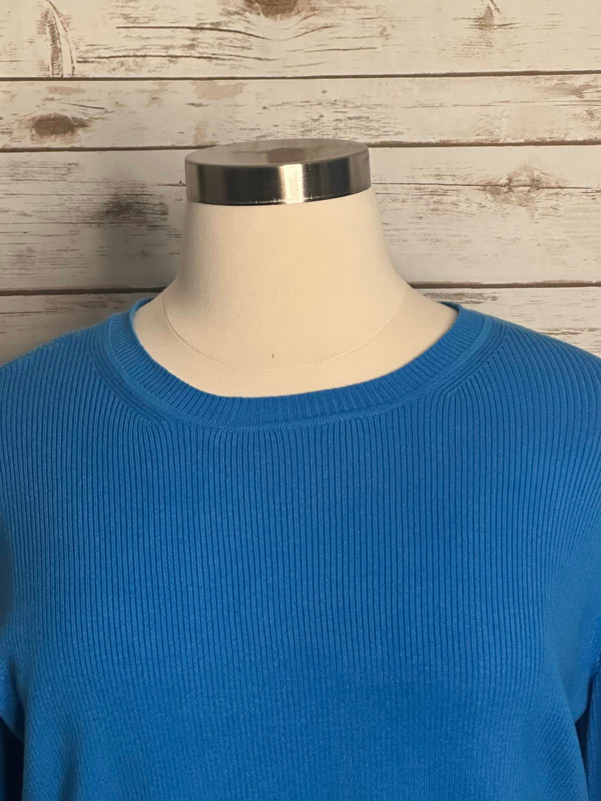 Talbots turquoise cotton-blend ribbed knit long sleeve pullover sweater Size 2X