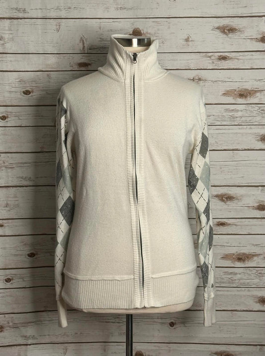 BKE casual white/gray argyle mock neck full zip long sleeve cardigan Size XXL