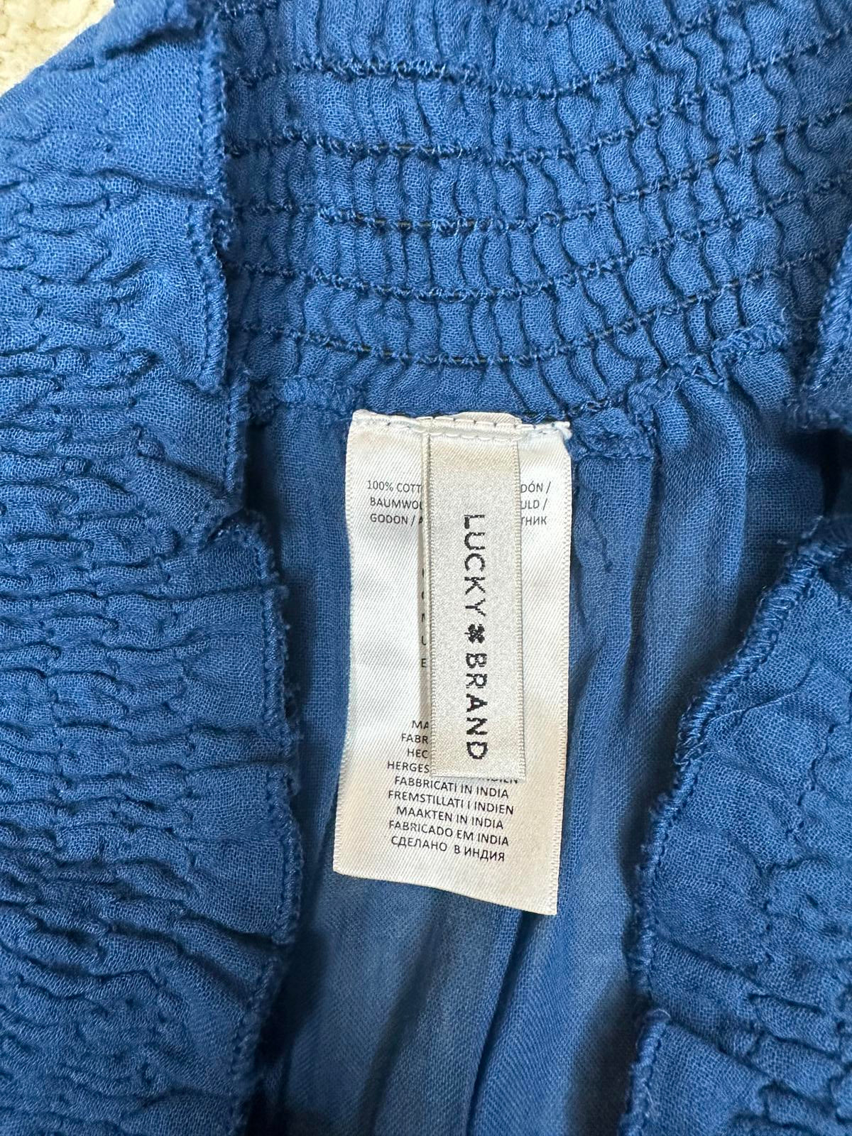 Lucky Brand blue cotton embroidered off-shoulder beach cover-up/romper Size S