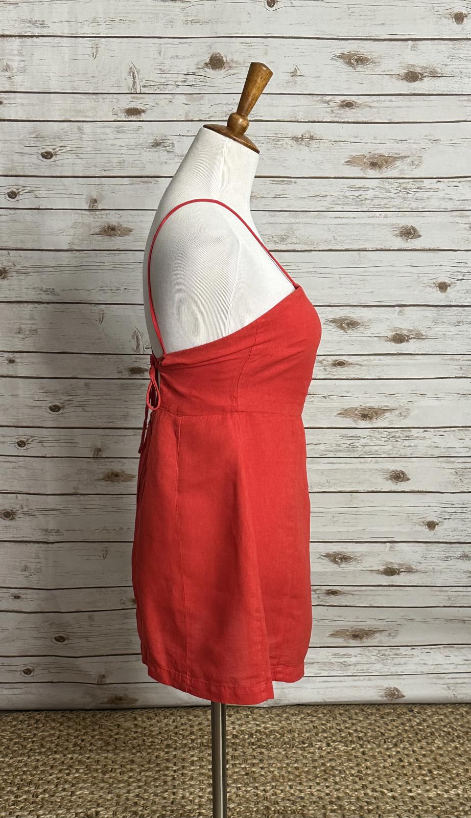Zara red linen-cotton blend lace-up back mini dress Size Medium