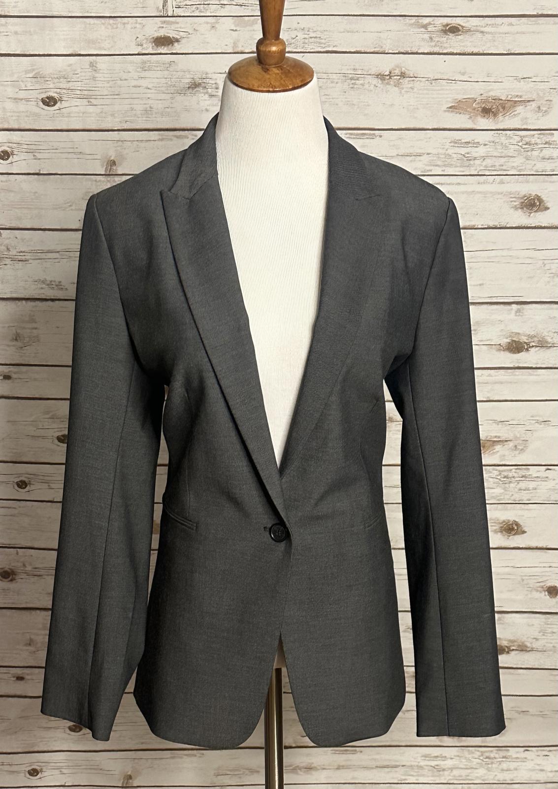 Ann Taylor corpcore businesswear office chic grey single-breasted blazer Size 12