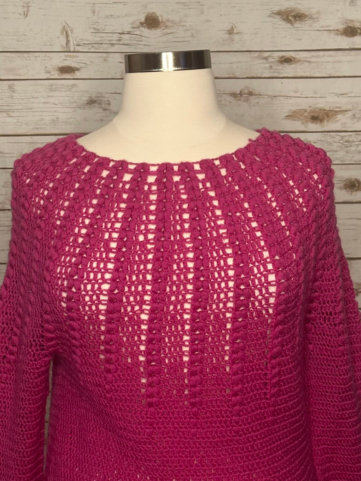No brand handmade fuchsia open-knit crochet sweater Size XL