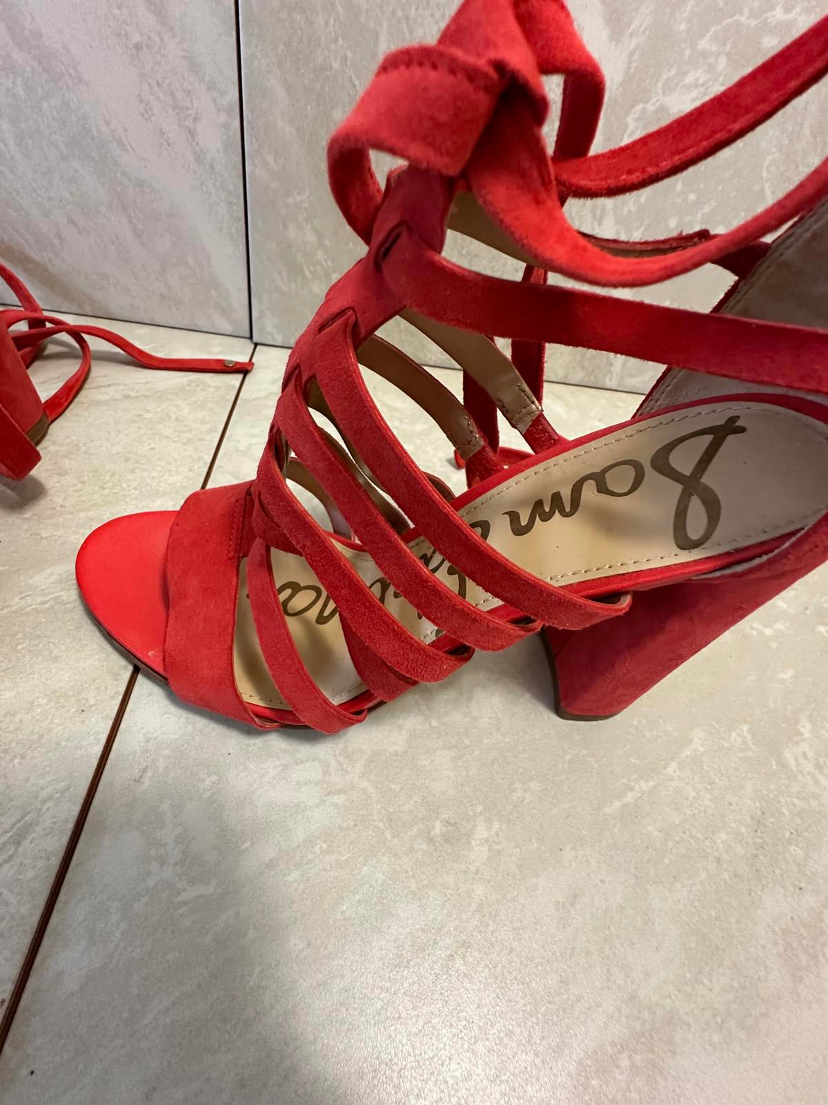 Sam Edelman red orange Yarina caged suede strappy sandals Size 6M