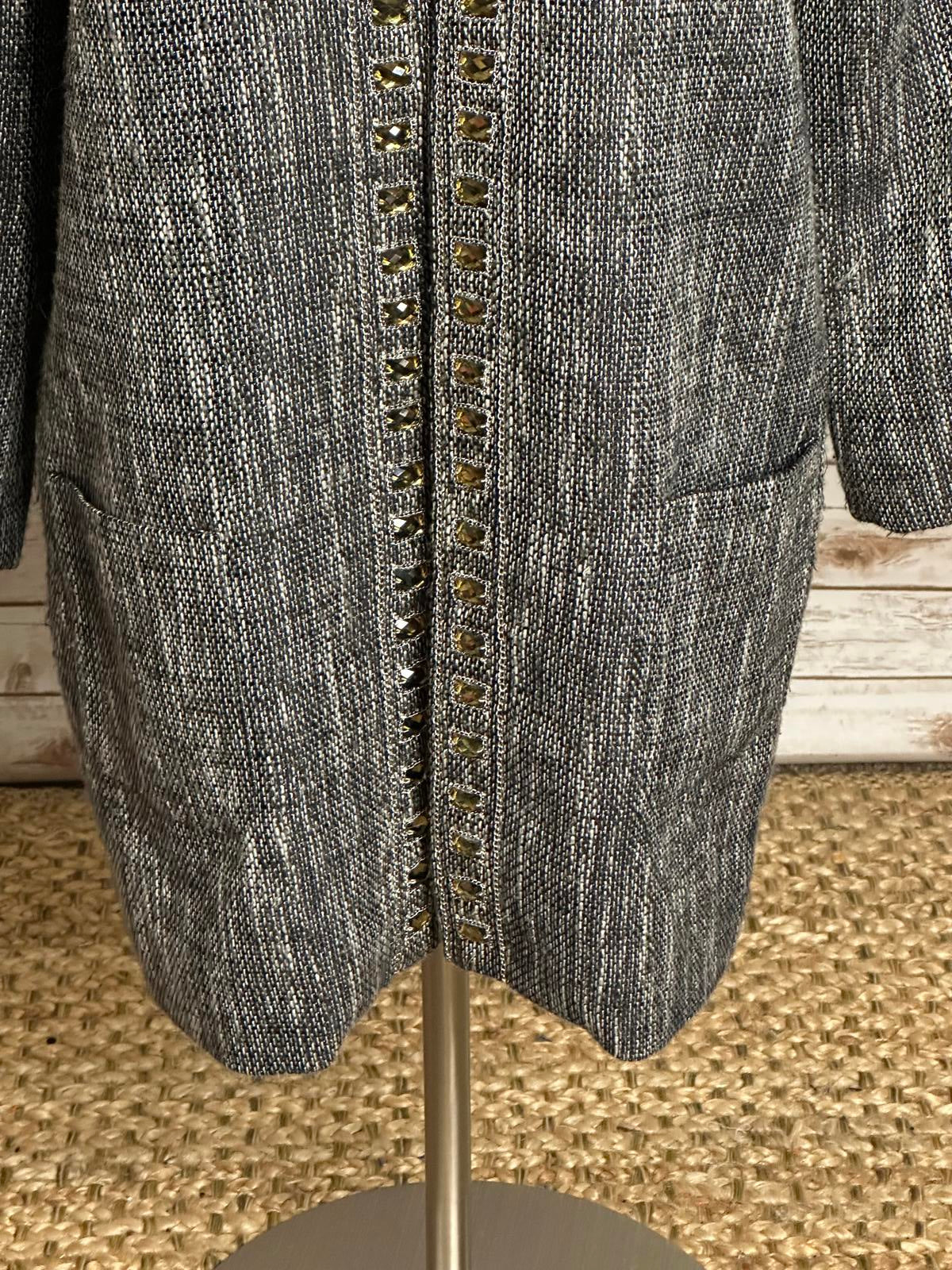 Chico's corpcore grey/black/white metallic tweed open front overcoat Size 2/Large/12