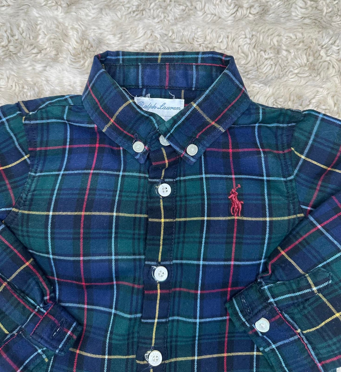 Ralph Lauren classic cotton green plaid button-down onesie Size 6M
