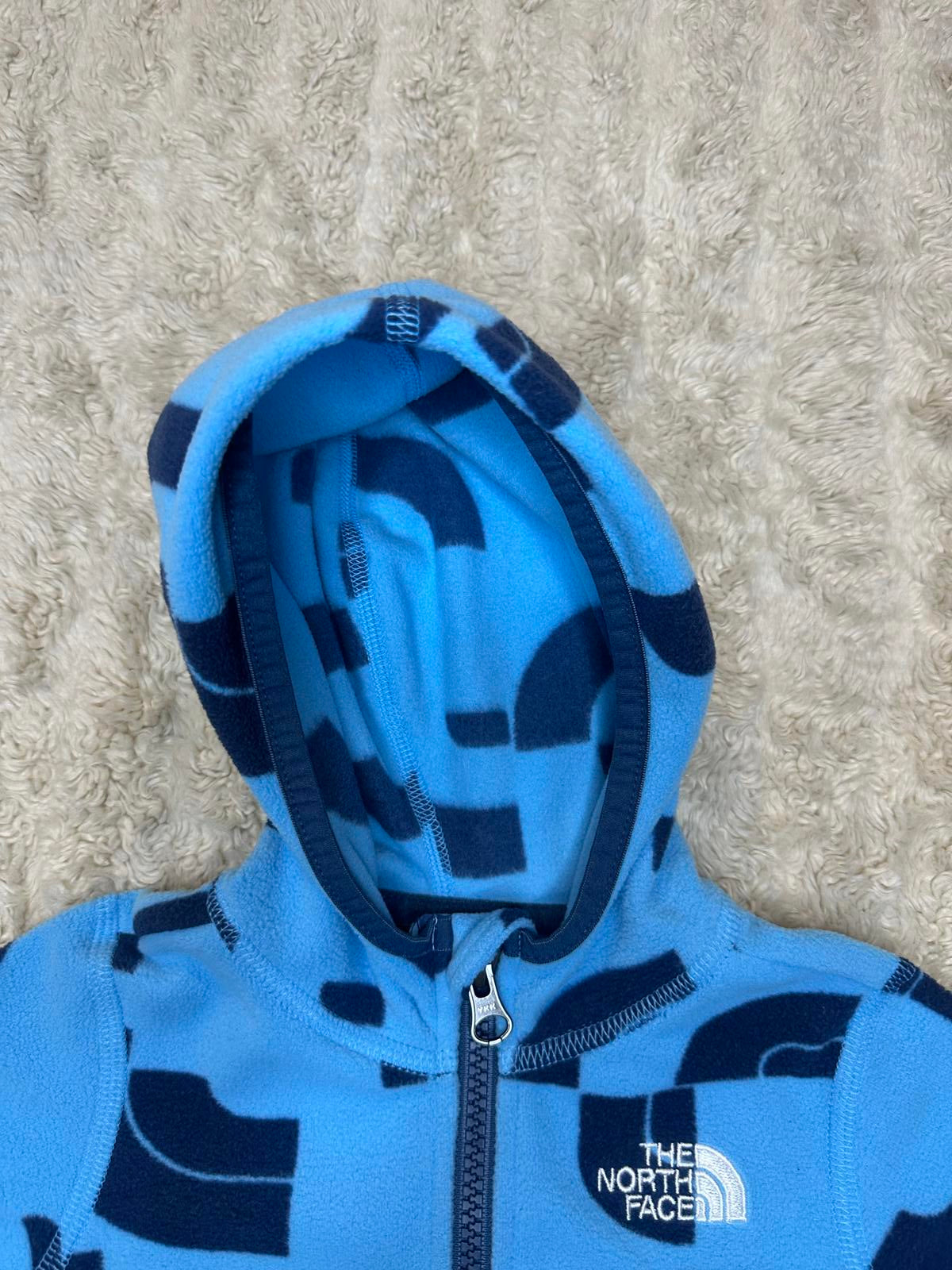 The North Face Glacier sky blue/navy full zip fleece hoodie Size 6-12 Months