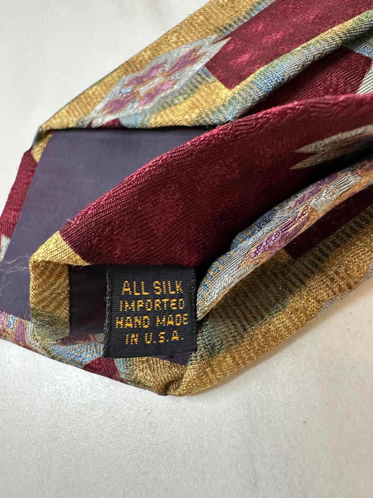 XMI classic corpcore burgundy/gold/silver geometric silk necktie
