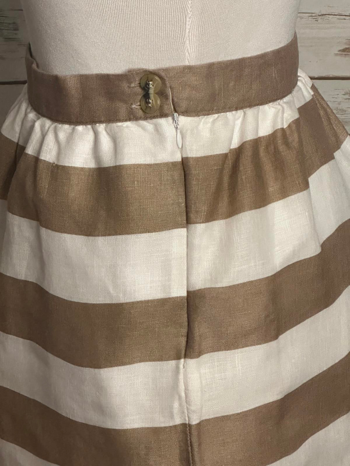 Cynthia Rowley modern classic tan/white striped linen A-line skirt Size 10