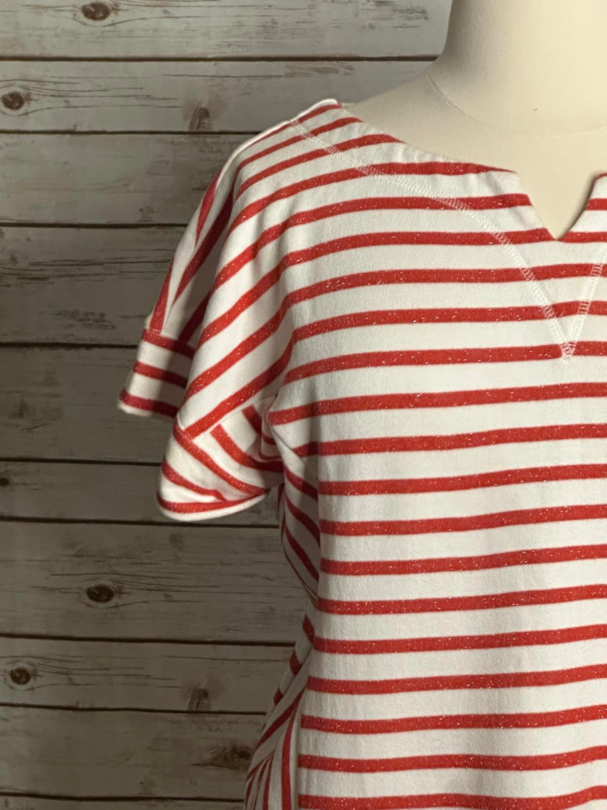 T by Talbots Stargazer red/white metallic striped cotton t-shirt dress Size XL
