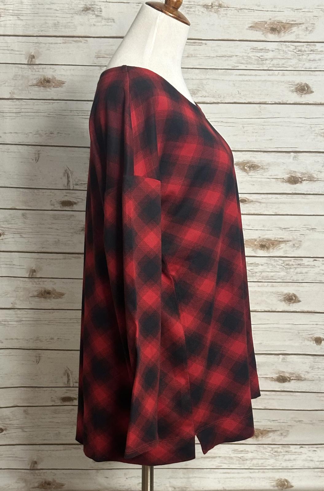 J. Jill red/black plaid loungewear Simply Supima scoop neck tunic Size Large