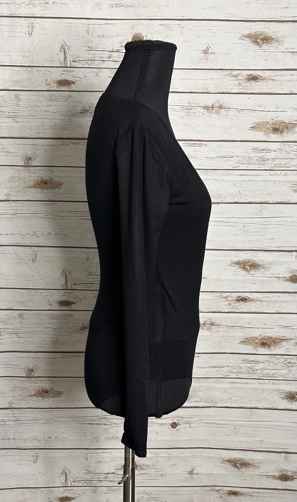 J.Crew black office siren long sleeve surplice faux wrap front bodysuit Size XXS